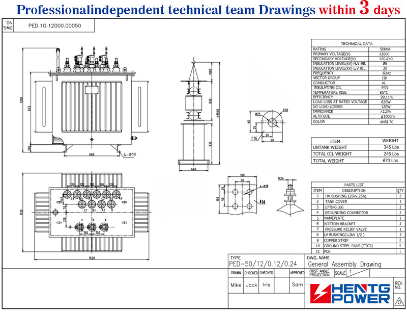 3 Phase Transformer Oil Immersed Type 10KV 100KVA 125KVA Two Windings Rectangle Shape