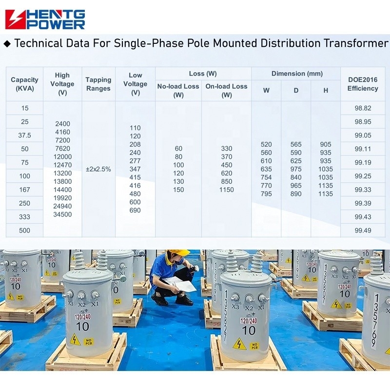 Variable Voltage MV HV Pole Mounted Distribution Transformer 25 Kva 50 Kva Single Phase